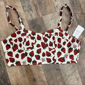 NWT Cider Brand Strawberry Print Corset Denim Crop Top